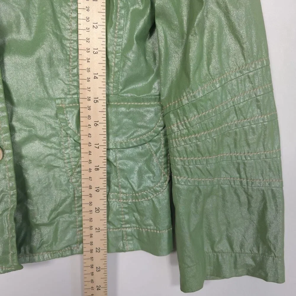 ESCADA apriori Jacket Size 4 Shimmering‎ Iridescent Green Faux Leather Vintage - Picture 4 of 11